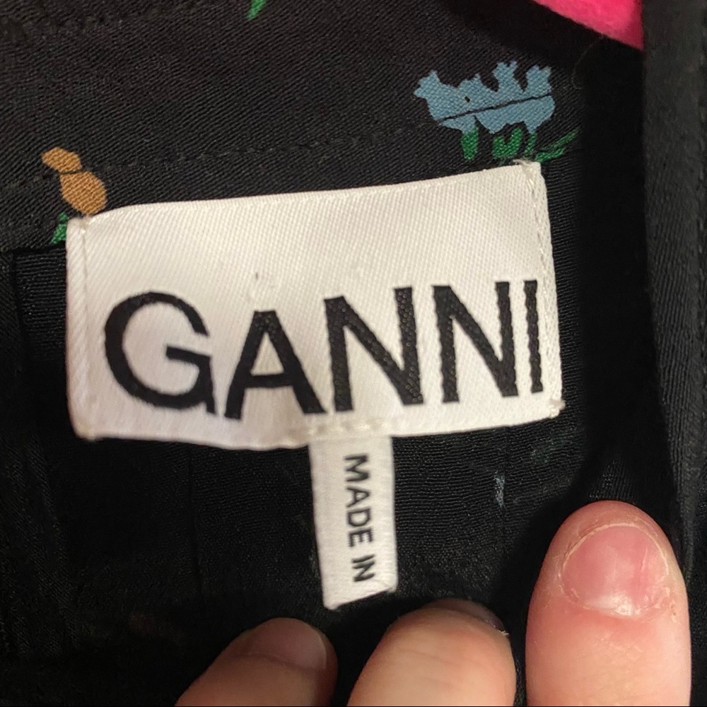 GANNI black high neck pleated blouse with elastic wrists ballon sleeves size 38 - Picture 11 of 11